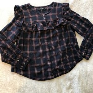 Madewell flannel ruffle detail button-down